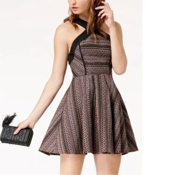 NEW BCBGENERATION Black Jacquard Fit & Flare Halter Dress - Picture 4 of 12